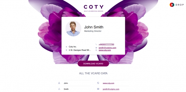 Новость проекта. Coty внедряет визитки DROP от Resonance Software 